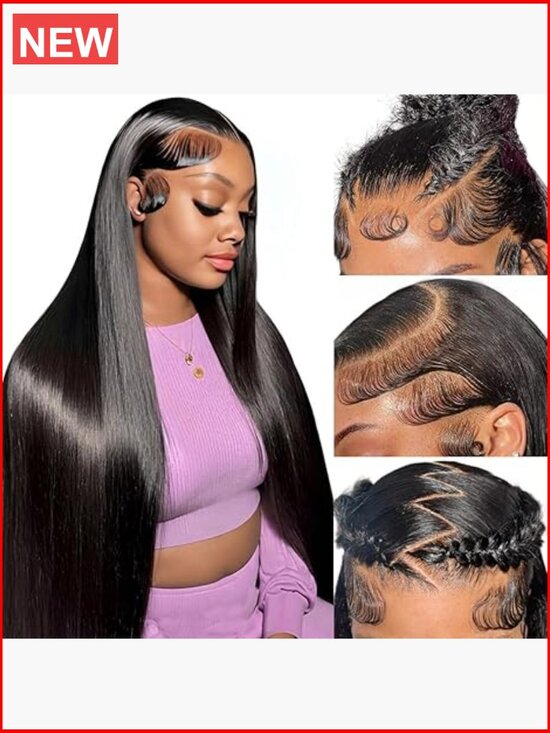13x6 HD Lace Front Wig Human Hair Pre Plucked 180% Density Straight 26 inch main image 4